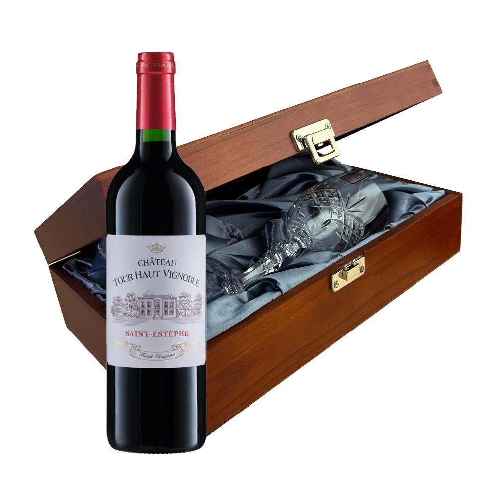 Chateau Tour Haut Vignoble Bordeaux 75cl Red Wine In Luxury Box With Royal Scot Wine Glass